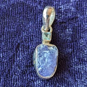 925 Sterling Silver Pendant With Blue Topaz And Large Tanzanite (?) Gemstone